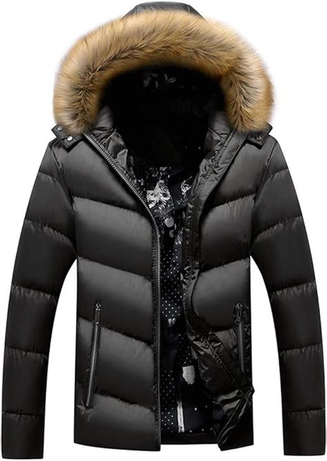 men s winter puffer jacket thicken parka jacket faux fur outerwear warm cotton coat with hood
