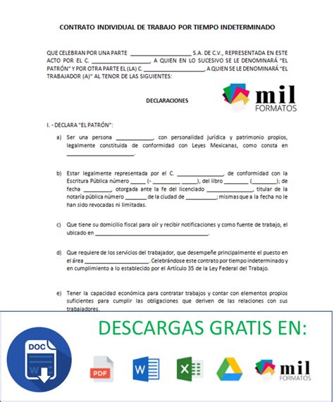 Contrato Individual De Trabajo 【 Ejemplos Y Formatos 】word Pdf