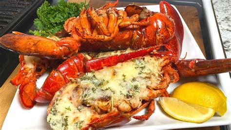 Grilled Lobster Stuff With Mozzarella Cheese And Garlic Butter Sauce
