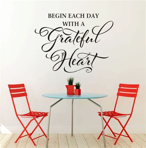 Quote Wall Decal Begin Each Day With A Grateful Heart Wall Etsy