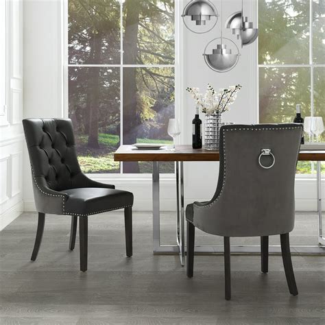 Inspired Home Faith Leather Puvelvet Dining Chair Set Of 2 Tufted Ring