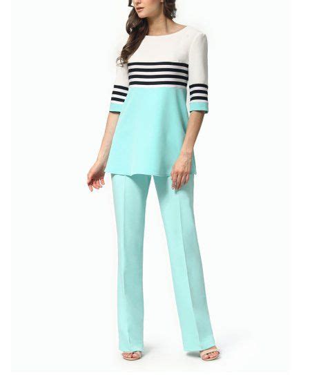 Lada Lucci Mint And Black Stripe Color Block Tunic And High Waist Pants
