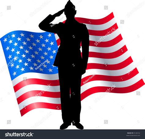 Vector Silhouette Soldier Saluting American Flag Stock Vector 9128152