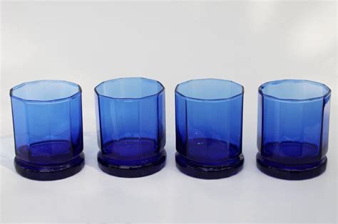 Essex Anchor Hocking Cobalt Blue Glass Tumblers Double Old Fashioned Drinking Glasses