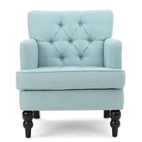 Noble House Malone Tufted Light Blue Fabric Club Chair With Stud