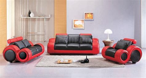 Black And Red Two Tone Leather 3pc Modern Living Room Set