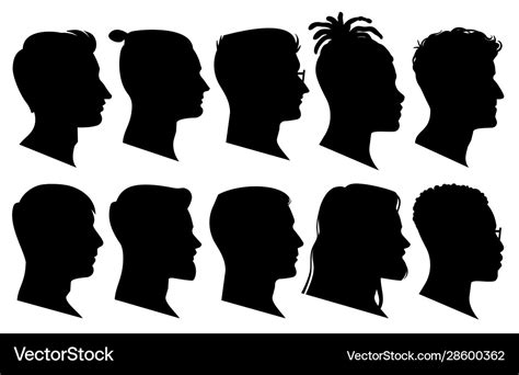 Silhouette Man Heads In Profile Black Face Vector Image