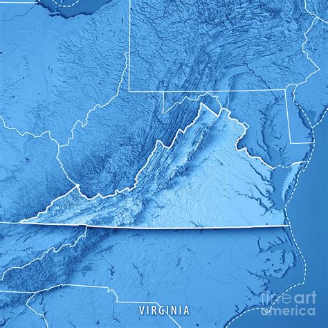 Virginia State Usa 3d Render Topographic Map Blue Border Digital Art By