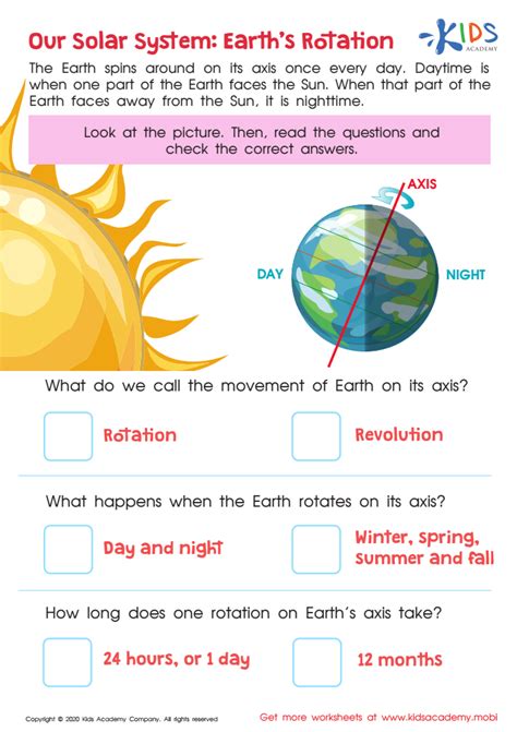 Earthвs Rotation Printable Worksheet Our Solar System Pdf For Kids
