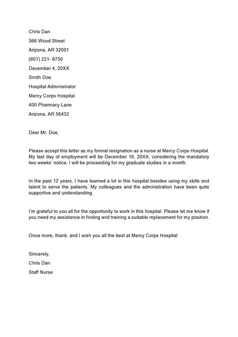 29 Best Nursing Resignation Letters And Samples Templatearchive