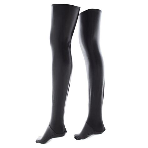 A B PVC Stockings Hold Ups Wet Look Thigh High Stockings With Without