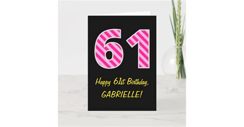 Fun Pink Striped 61 Happy 61st Birthday Name Card