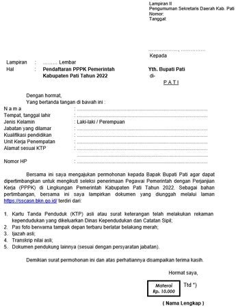 Contoh Surat Keterangan Pengalaman Kerja PPPK