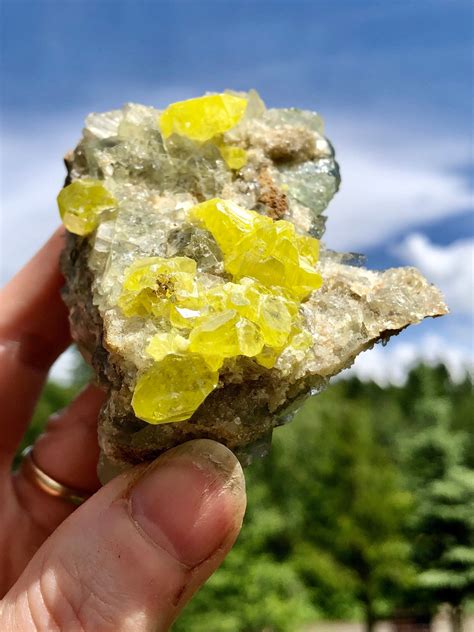 174g Native Sulfur On Light Green Cubic Fluorite Crystal Cluster