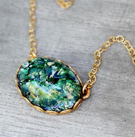 Green Opal Necklace Opal Pendant Necklace 14k Gold Filled Etsy