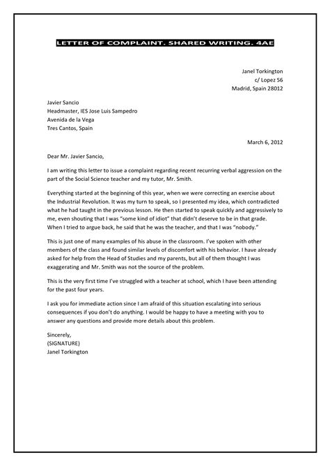 Student Complaint Letter Templates At