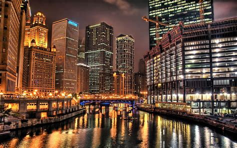 Hd Wallpaper Hdr Building Reflection Lights Cityscape Chicago