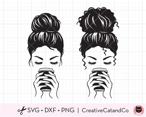 Girl Face Svg Messy Bun Clipartsilhouette Messy Bun Svg Afro Bun Svg