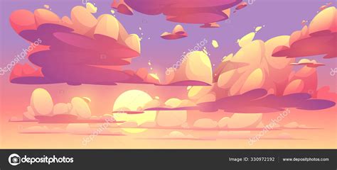 Vector Cartoon Sunset Sky With Clouds Stock Vector Image By Vectorpouch