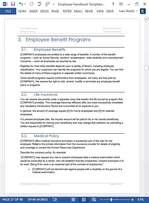 employee handbook template ms wordexcel templates forms