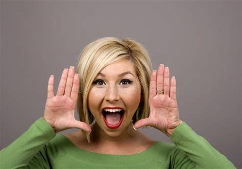 Blonde Yelling Through Hands Stock Photo Image Of Girl Model 4918698