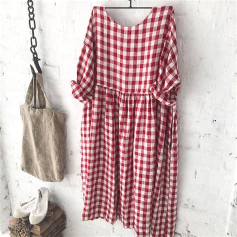 Red And White Linen Gingham Dress Megbydesign In 2020 Gingham Dress