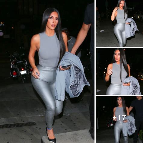 kim kardashian displays her phenomenal figure in skinтιԍнт silver leggings and towering heels as