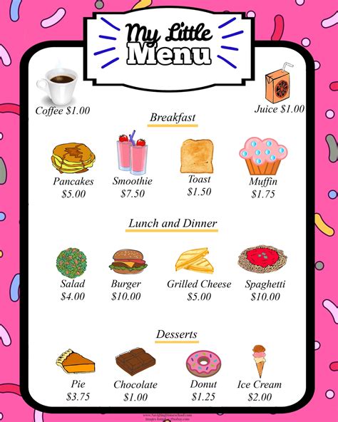 Kids Restaurant Play Menu Pretend Play Menu Play Kitchen Accessories