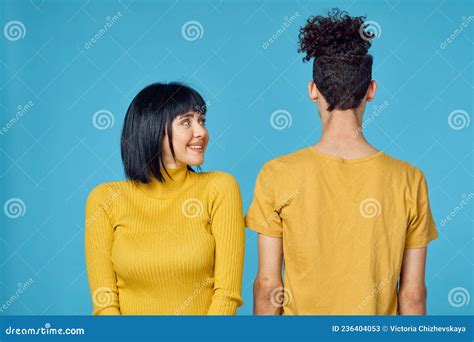 Kinky Guy And Girl Together Friendship Fun Blue Background Stock Image Image Of Blue Happy
