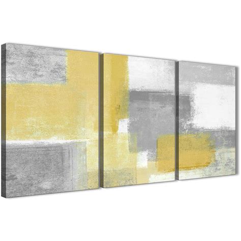 3 Panel Mustard Yellow Grey Kitchen Canvas Wall Art Decor Abstract