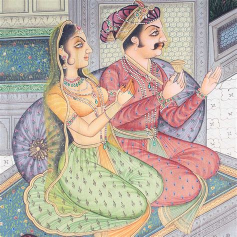 Mughal Miniature Painting Emperor Jahangir Enjoying Romance