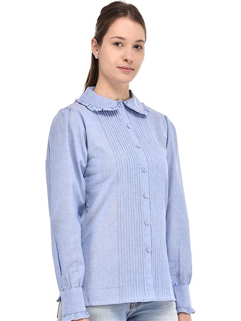 Peter Pan Collar Long Sleeve Chambray Blouse Cotton Lane London