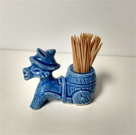Blue Donkey Toothpick Holder Ceramic Donkey And Cart By Vintagebyrobin