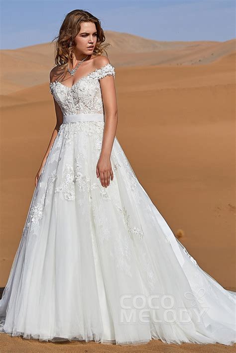 A Line Off The Shoulder Lace Up Corset Wedding Dress Ld5812 Cocomelody