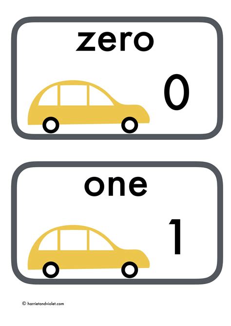 Cars 0 20 Flashcards Or Display In Both Digits Words Zero Twenty
