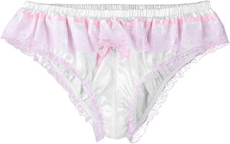Yizyif Men S Frilly Satin Ruffled Sissy Pouch Panties Bow Crossdressing Bikini Briefs Underwear