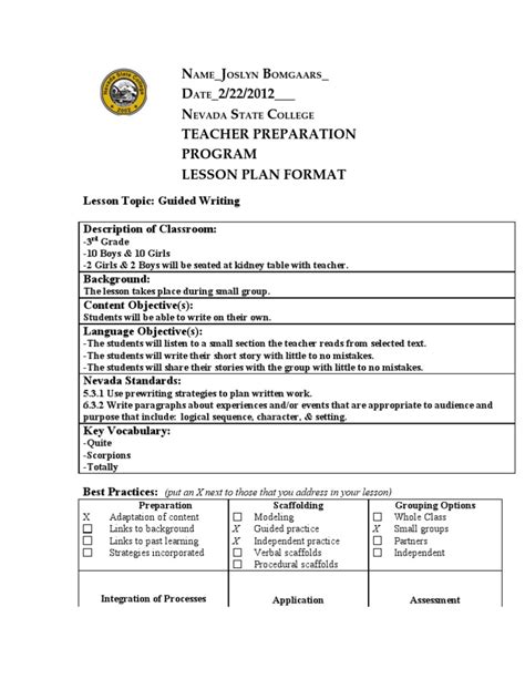 Guided Writing Lesson Plan Pdf Lesson Plan Teachers