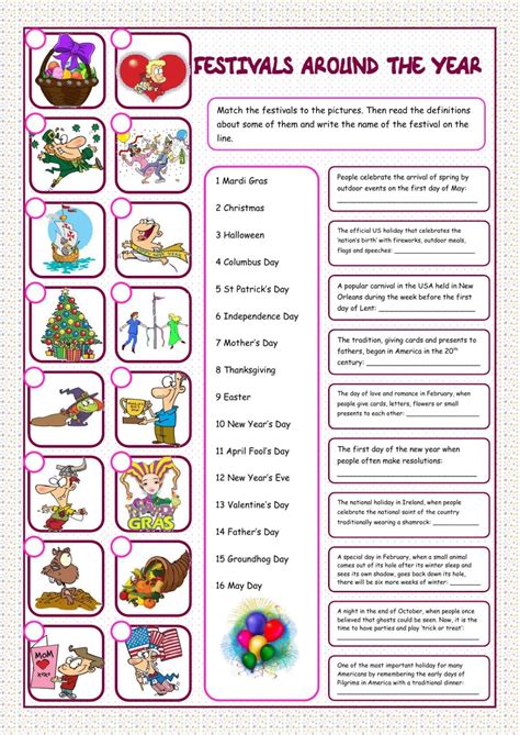 Celebrations Interactive Worksheet Matching Worksheets Worksheets