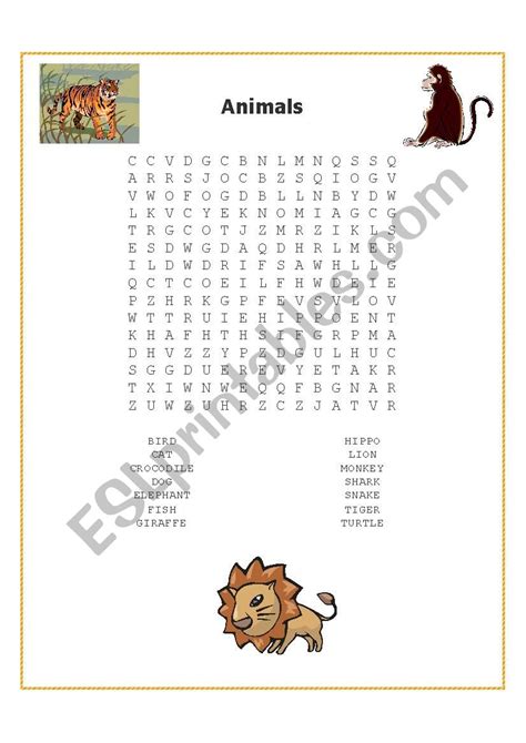 Word Search Animal Worksheets For Kids F47