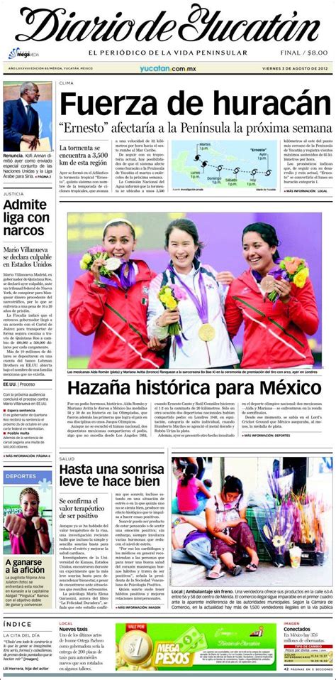 Periódico Diario De Yucatán México Periódicos De México Edición De Viernes 3 De Agosto De