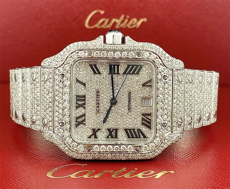 Cartier Santos Mens 40mm Large Model Steel Watch Roman Iced Out 20ct