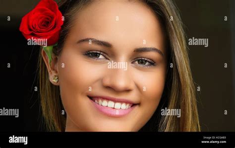 Pretty Woman Red Rose Stock Photo Alamy