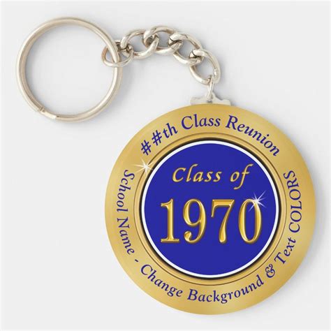 Blue And Gold Class Of 1970 Personalized Reunion Keychain