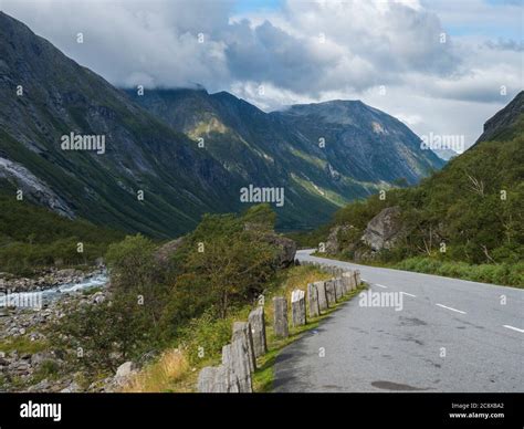 Winding Road With Mountain Massif Trolltindene Troll Wall Trollveggen