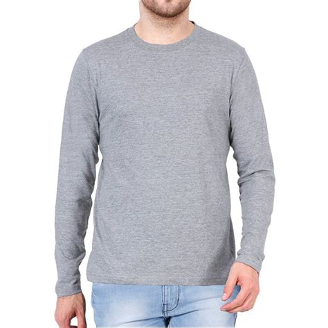 Grey Melange Plain Full Sleeve Round Neck T Shirt Xtees