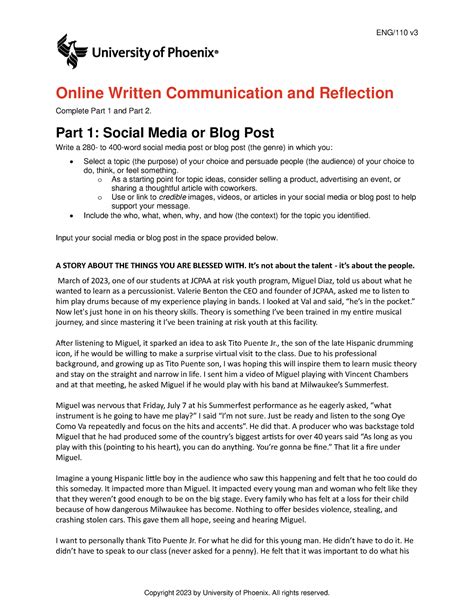 Online Written Communication And Reflection Eng110 V 3 Copyright 202