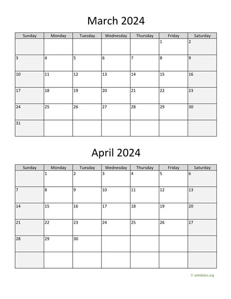 March And April 2024 Calendar
