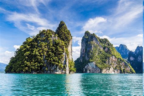 Island Limestone Sea Turquoise Water Tropical Thailand Clouds