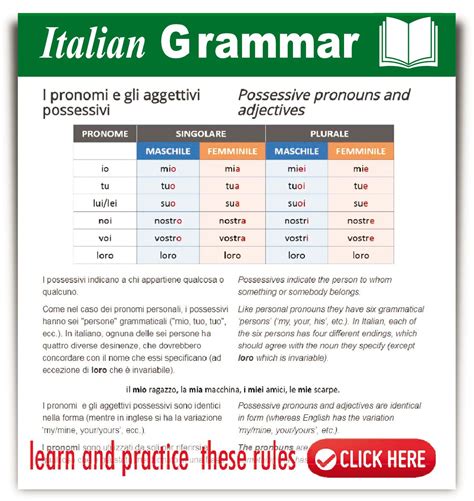 Pronomi E Aggettivi Possessivi Aggettivi Imparare Litaliano
