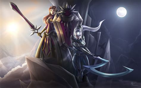 Leona Diana League Of Legends Warriors Armor Swords Shield Moon